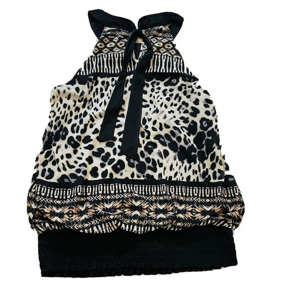 Maurices Womens Sz L Large Sleeveless Blouse Animal Tank Dressy Top Tie in Back - Picture 11 of 14